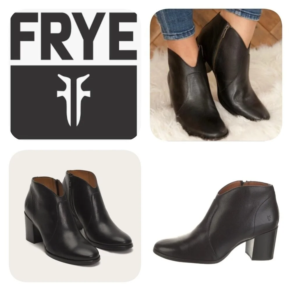 Frye - Nora Zip Short Ankle Leather Boots Black Women's Size US 8.5M